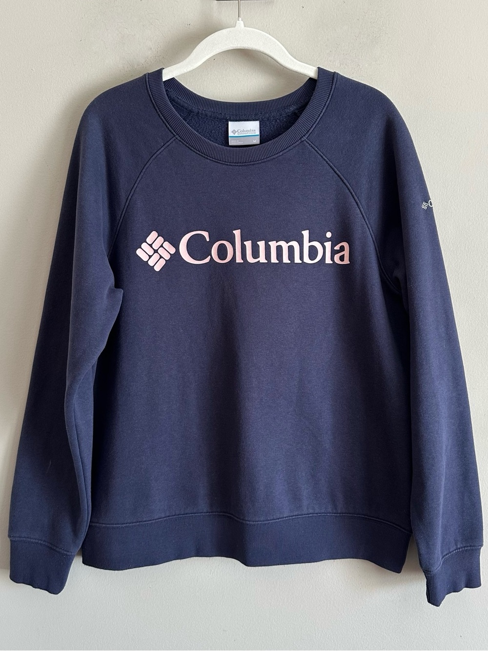Columbia Woodlane Park Logo Crew Fleece Pullover Crewneck Sweatshirt Blue Medium